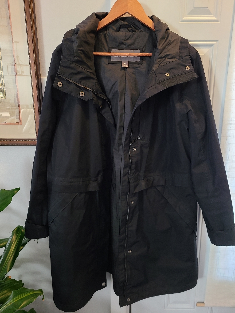 Eddie Bauer Black Hooded Raincoat